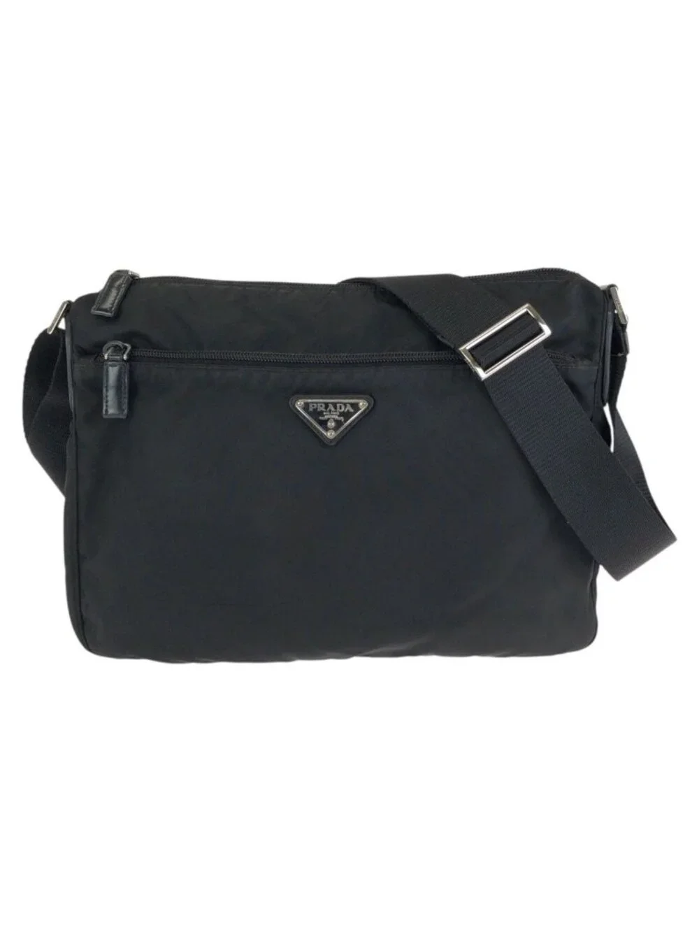 Prada Tessuto Black Silver Nylon Shoulder